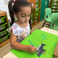 Anaya is working on her sea creature.
