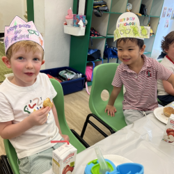 Enjoying some yummy party snacks