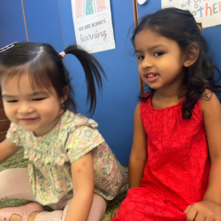 Ellie and Ruhi are enjoying morning free play together.