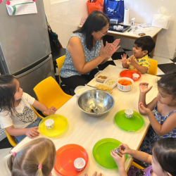 Making healthy muffins with Kai’s grandmother.