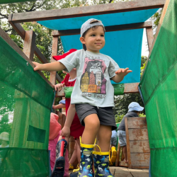 Romy having fun on the pirate ship.
