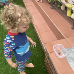 Spike is setting his snail free! 