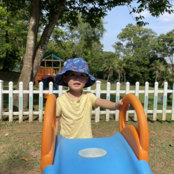 Daniel enjoying the slide.