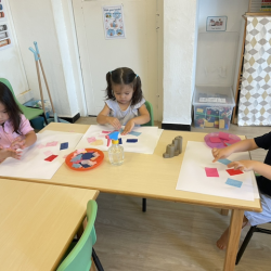 Getting creative with water spray and-tissue paper.