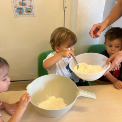 Making homemade play dough.