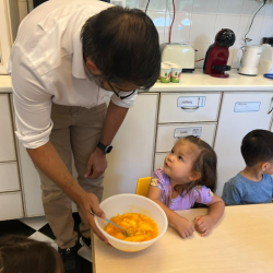 Making mango lassis with Milan’s parents.