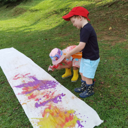 Exploring colours  with different paint materials.