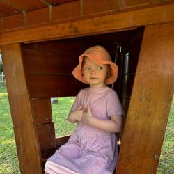 Hiding under the pirate ship.