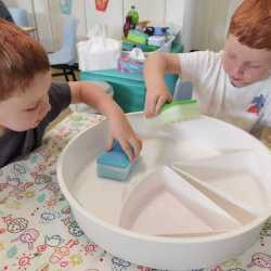 Lets see how much water we can collect with the sponges.