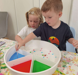 Wax crayons and water colour experiment.