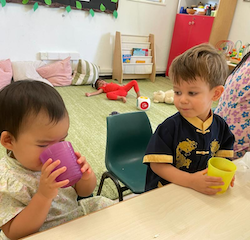Cara and Jasper loving their tea.