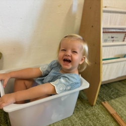 Eleanor and box fun pretending it’s a car!