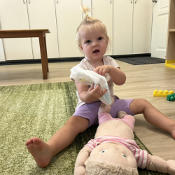 Eleanor doing a nappy change for her baby!