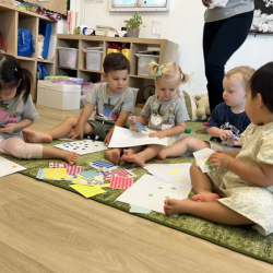 Having  fun with dot stickers decoration!