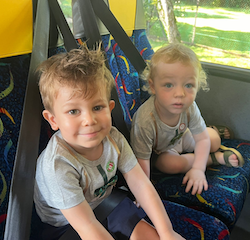 Jasper and Arthur getting all ready for our bus ride!