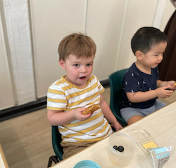 Johnny enjoying his 2nd serving of waffles!