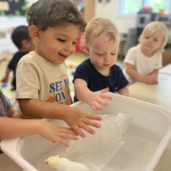 Rowan, Arthur and Jasper learning about polar bears with ice bergs.