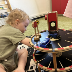 Arthur loved dumping cars down the ramp!