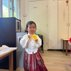 Cara having fun in the kitchen corner!