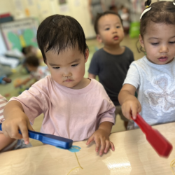 Cara loved hooking up the paper butterflies!