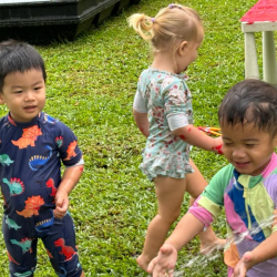 Eleanor, Wesley and Mateo running in and out of the jet stream!