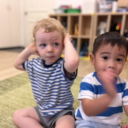 Mateo and Arthur learning a new Mandarin song about body parts!