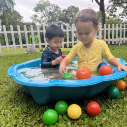 Rowan loved the small soaking pool and playing with the toy boat!