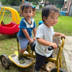 Cara giving Mateo a lift on the bike!
