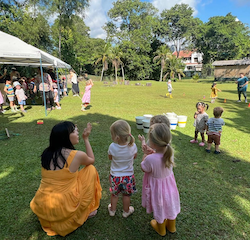 Cheering for the older kids participating in Sports Day!