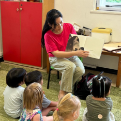 The Sunbirds learning about shapes and listening to a story about a square in Mandarin class!