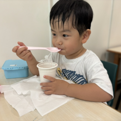 Wesley loving his jelly cup that we made !